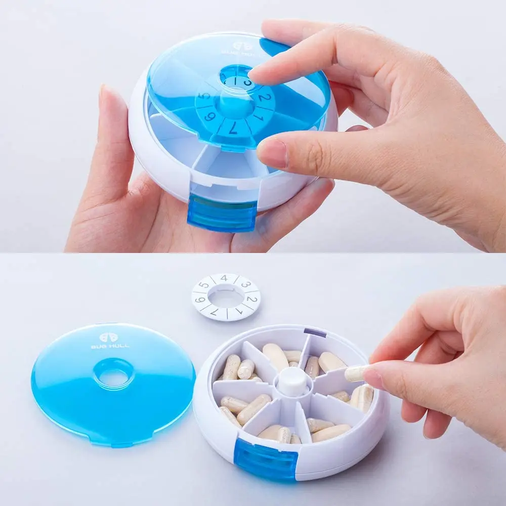 

Weekly Pill Organizer - 7 Day Pills Container, Round Medicine Organizer Box, Daily Week Pill Reminder Case, Medication Planner