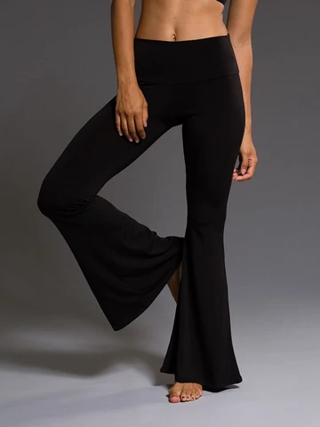 Однотонные черные женские широкие брюки-клеш с высокой талией