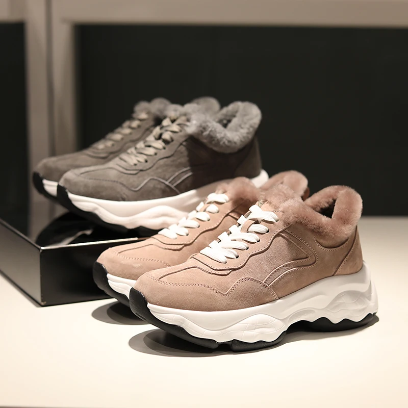 Женские зимние кроссовки на платформе повседневные кожаные с подкладкой модные