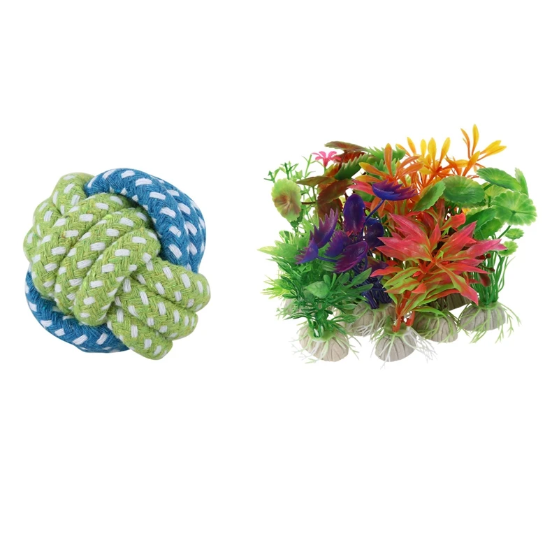 

10 смешанных искусственных аквариумных рыбок, водное растение и 1X игрушка для собак, жевательная хлопковая веревка, узел, шар Lar 5