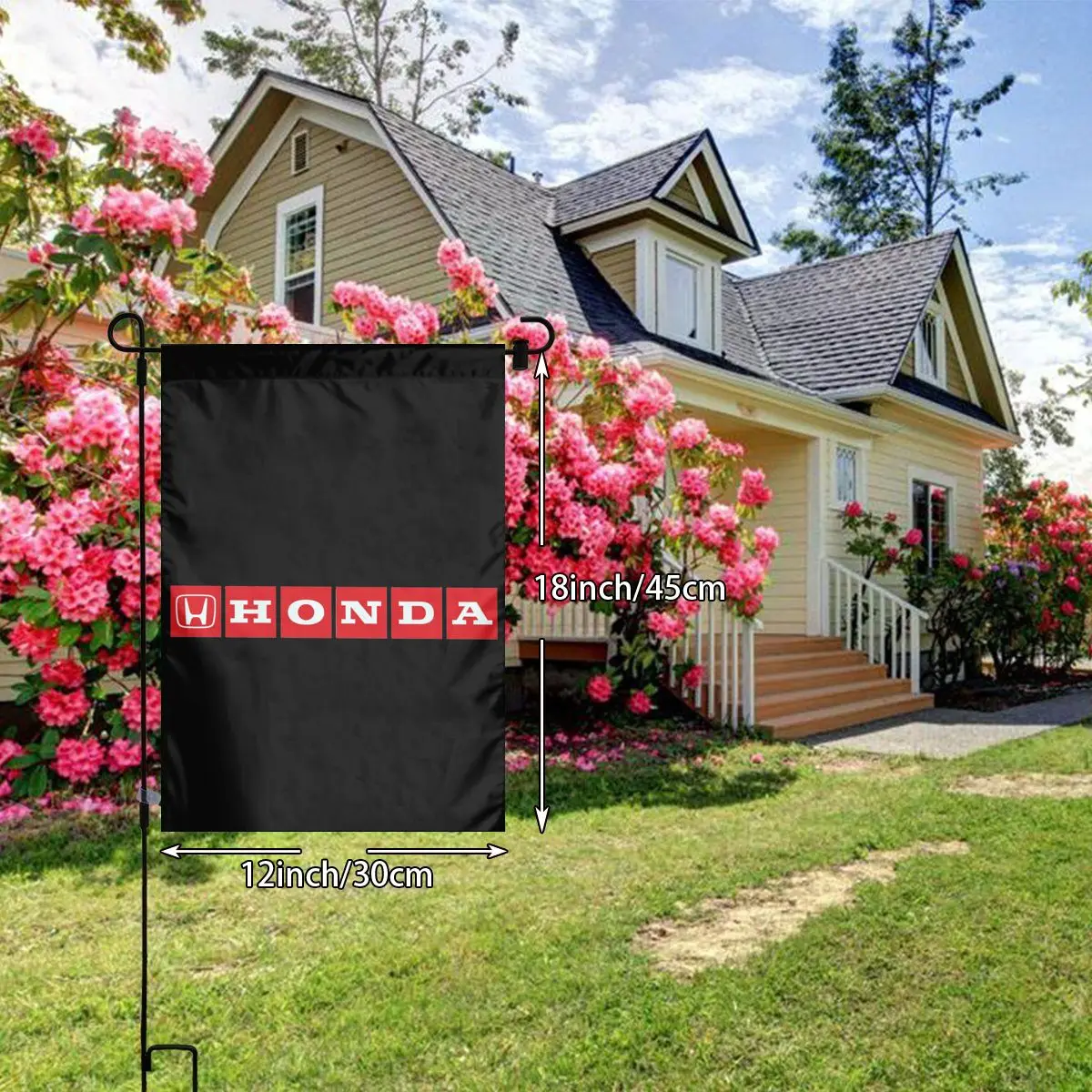 

Front, Back Two Black Metal Racing Logo 30cmX45cm outdoor Garden Flag