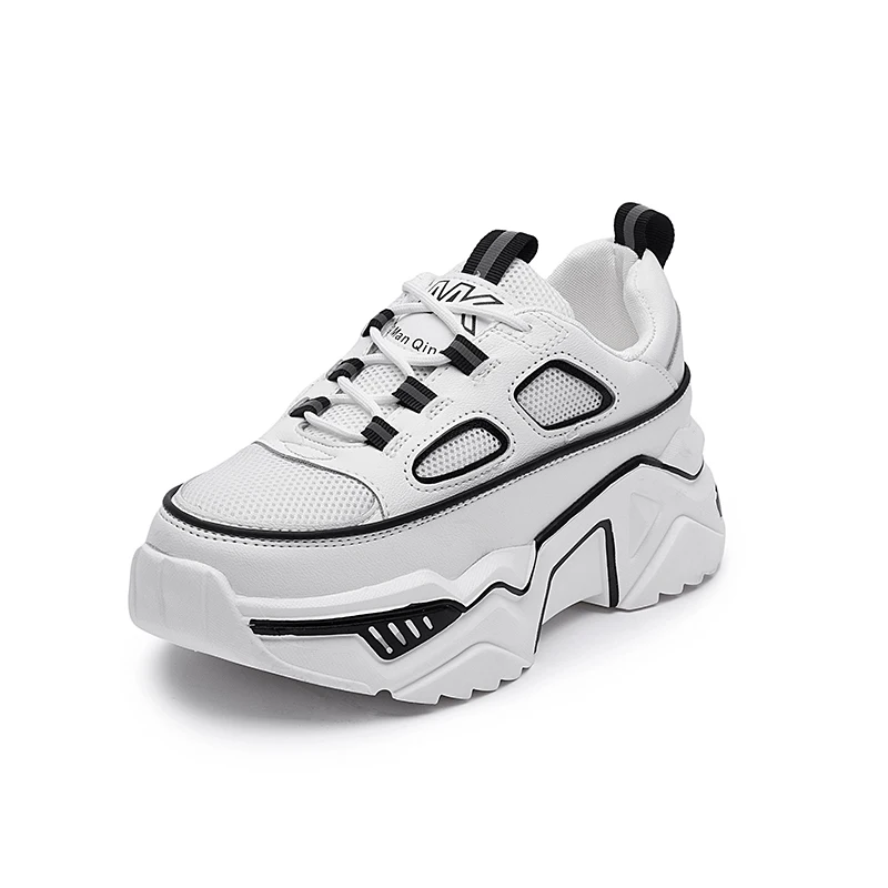 white-black Размеры 35-43; женские кроссовки; сезон лето-осень; женская обувь; модные кружевные мягкие кроссовки; Femme Dad; дышащие сетчатые кроссовки на платформе; B1372 - Цвет: white-black