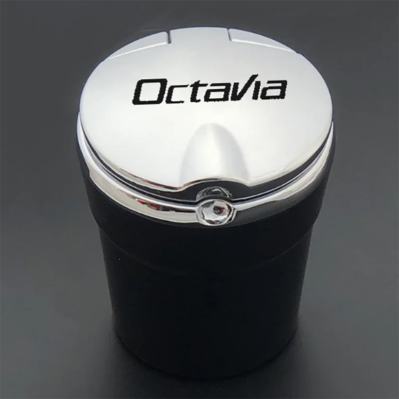 

For Skoda OCTAVIA Car Ashtray Creative Personality Multi-function Car With LED Light Ashtray With Lid Car Ashtray Accessories