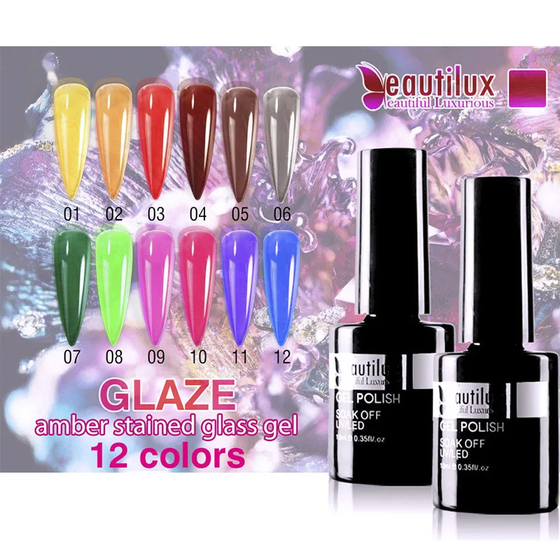 

Beautilux Glaze Gel Nail Polish Semi Permanent Amber Color Nails Art Varnish UV LED Jelly Candy Stained Glass Gels Lacquer 10ml