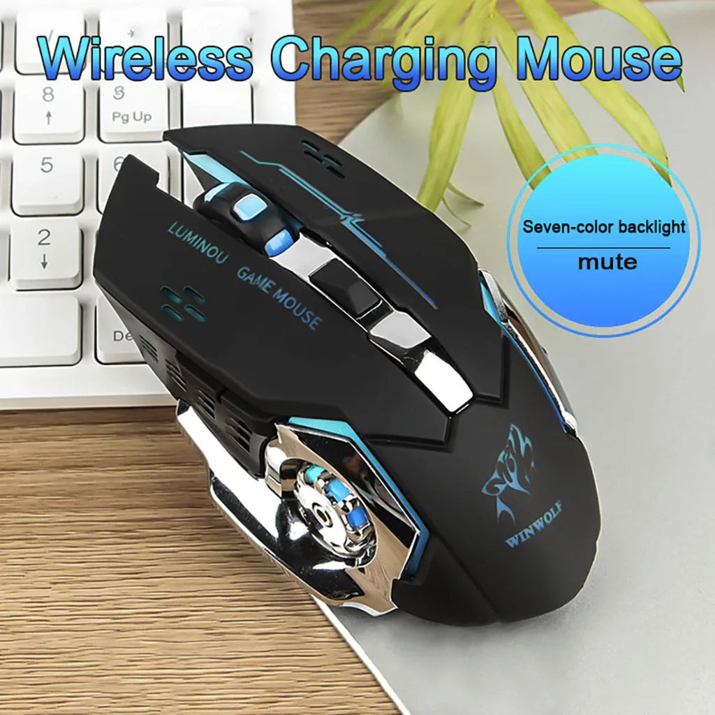 Rechargeable 2.4Ghz Wireless Mouse Silent Illuminated Mechanical Mouse USB Gaming Mouses 2400dpi 7 Colors Raton Inalambrico