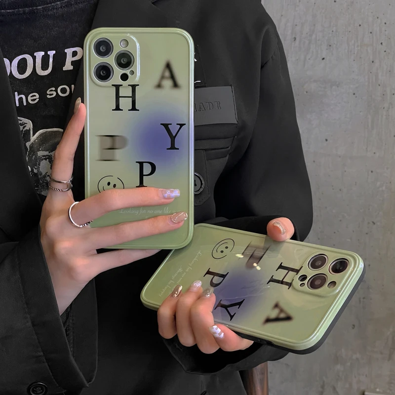 art retro green milk tea smile korean phone case for iphone 13 12 11 pro max x xs max xr 7 8 plus cases cute soft silicone cover free global shipping