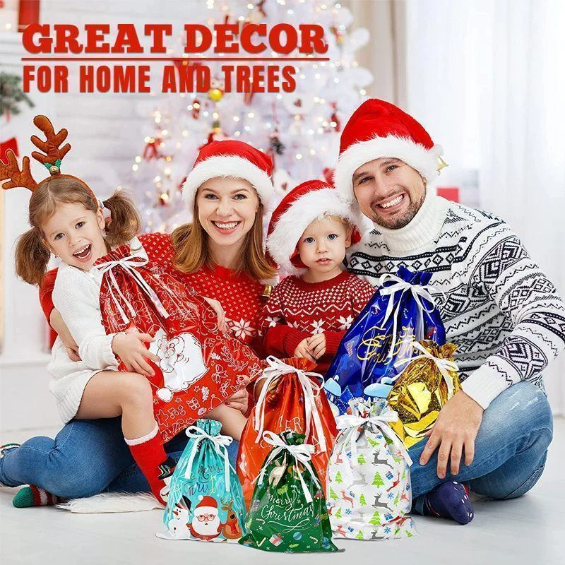 Bolsa de regalo de Navidad de 15 piezas, bolso con cord&oacute;n aleatorio, adorno colgante para &aacute;rbol de Navidad, galleta de caramelo, bolsas de envoltura de regalo-5