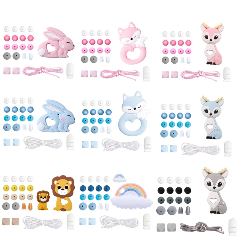 

Silicone Beads Set Wooden Rodent Food Grade BPA Free Fox Rabbit DIY Accessories Set Pacifier Chain Clips Nylon Rope Let's Make