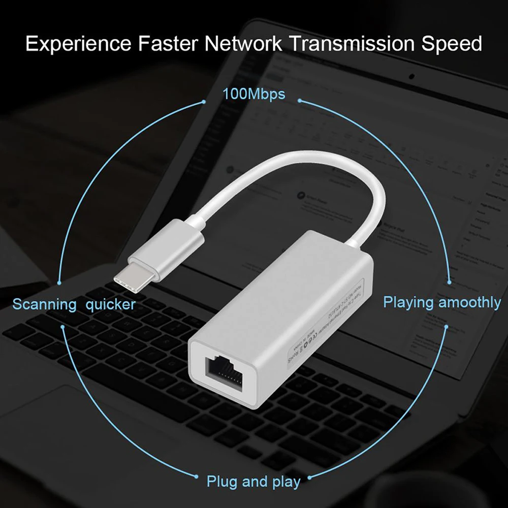 

USB Type C Ethernet Adapter Network Card USB Type-C To RJ45 10/100Mbps Lan Internet Cable For IOSBook PC Windows XP 7 8 10 LUX