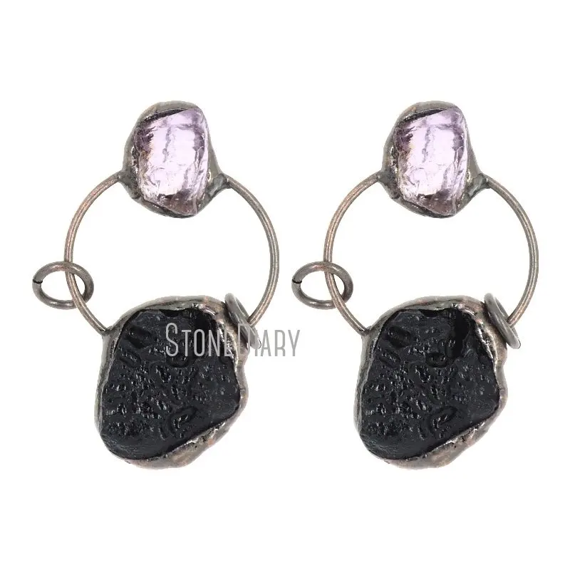 PM38106 Raw Quartz Antique Bronze Plated Soldered Free Form Nugget Tin Amethyst Obsidian Crystal Pendant Jewelry