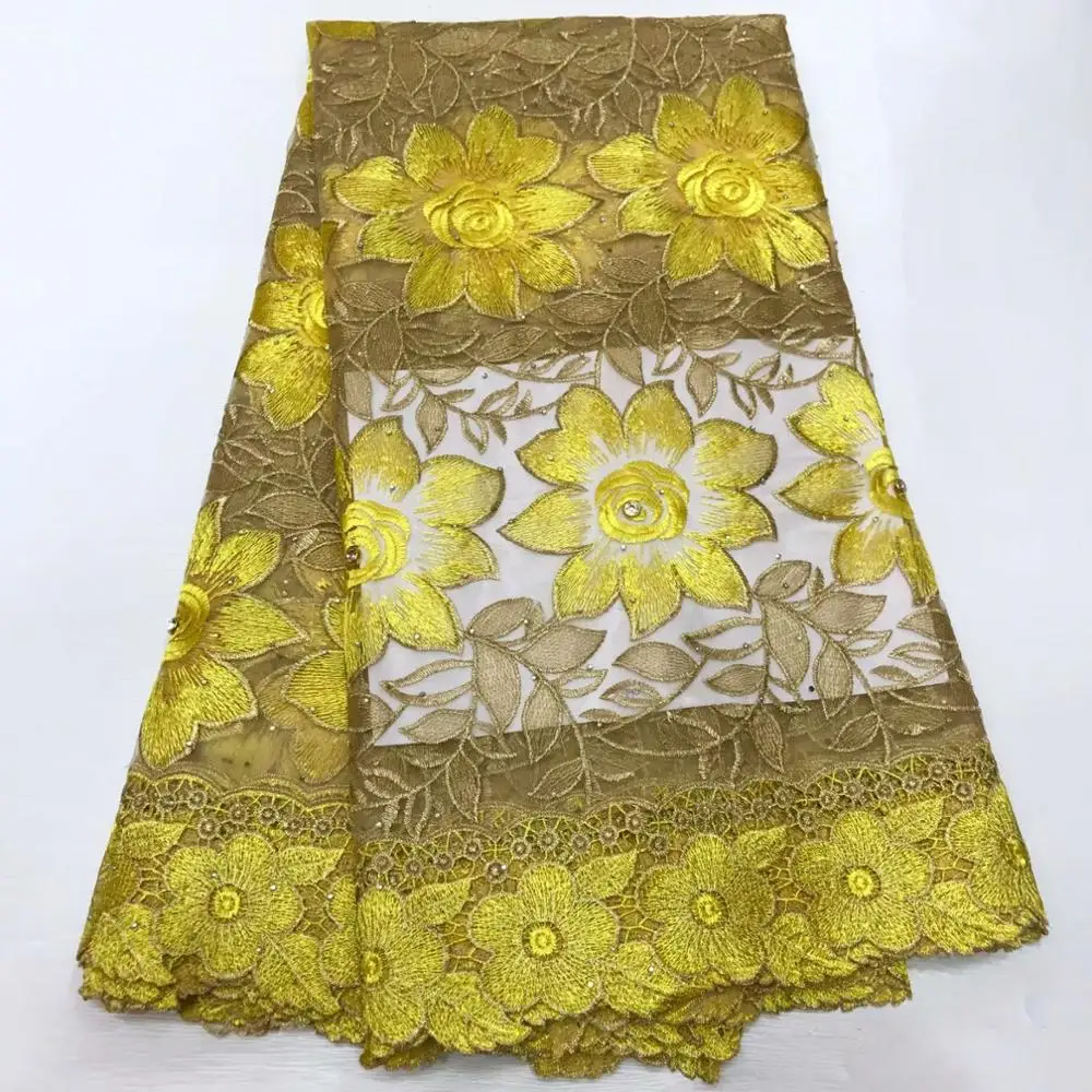 Синее и Золотое кружево африканский тюль кружевная ткань нигерийский гипюр с