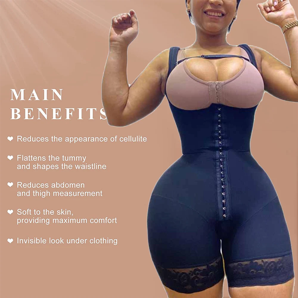 Shapewear Women Fajas Colombianas Compression Hip Lift Open Chest Garment Wide Adjustable Shoulder Strap Womens Bodyshaper