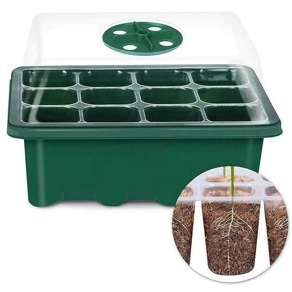 

12 Hole Seedling Tray Seed Starter Tray Greenhouse Grow Trays Humidity Adjustable Plant Starter Kit with Dome and Base