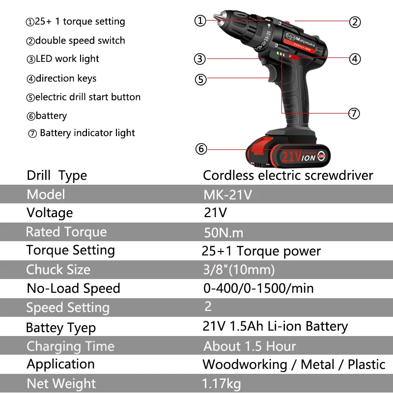 Электрическая отвертка 21 в электрическая дрель литиевая аккумуляторная Мини