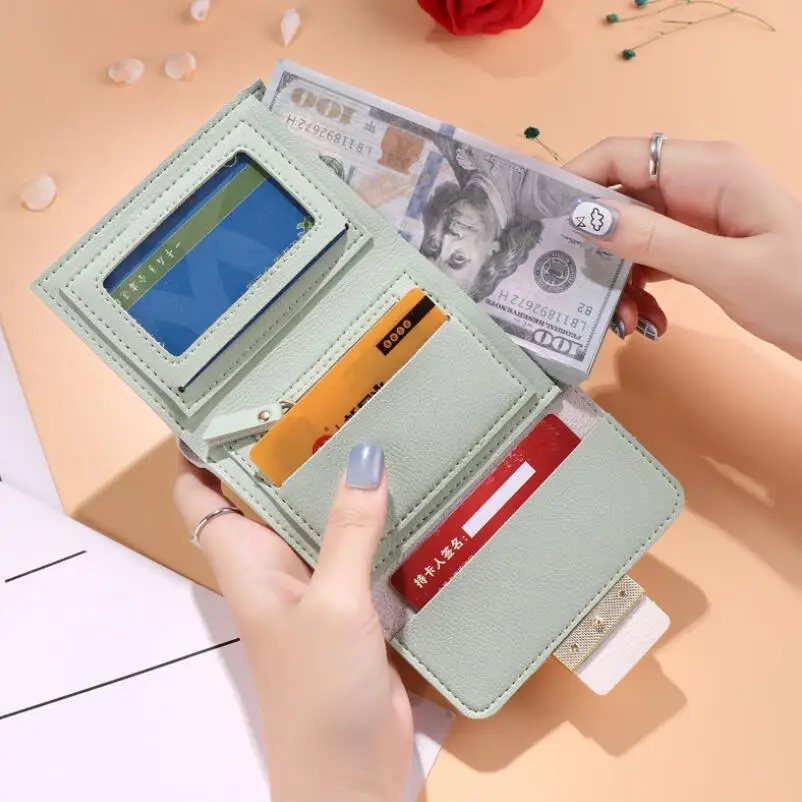 

Women Tri Fold Hasp Coin Purse Wallet Female PU Leather Female Wallets Female Vintage Fashion Contrast Color Mini Wallet