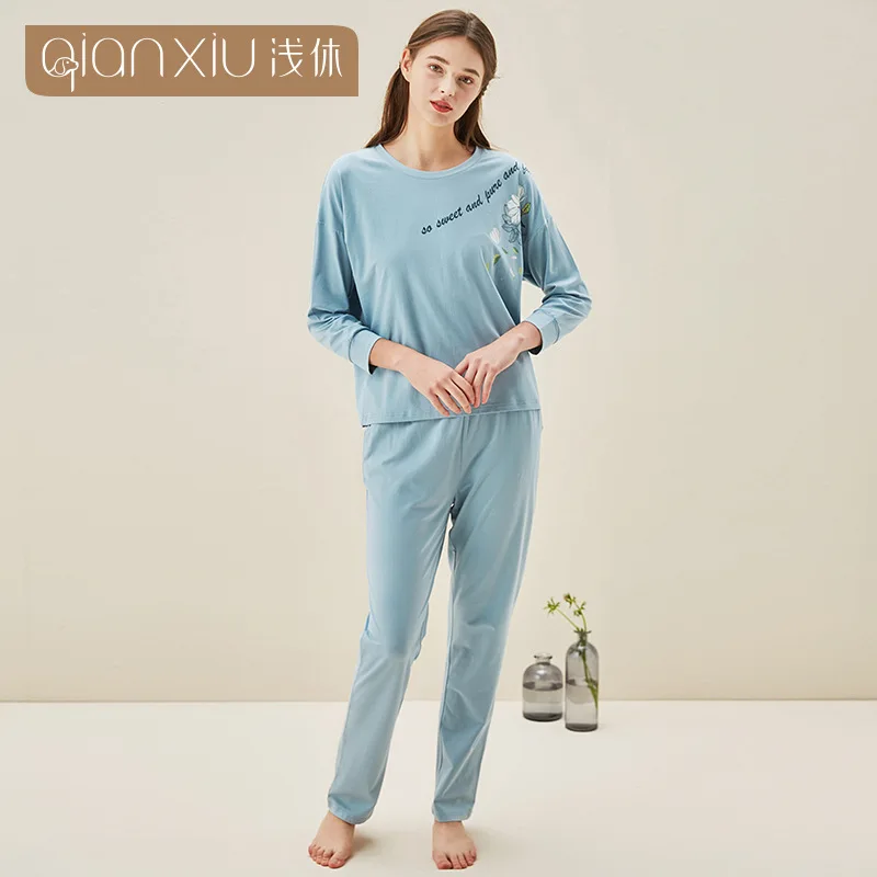 

Women's spring home wear light rest new bamboo fiber women's printed pajamas set spring home wear