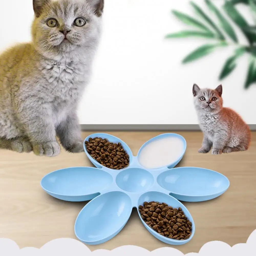 

New Creative Cat Food Utensils Petal Multi-cell Kitten Bowl Pet Feeder Supply A Set Of Teddy Leak-proof Edible Utensils Bowl
