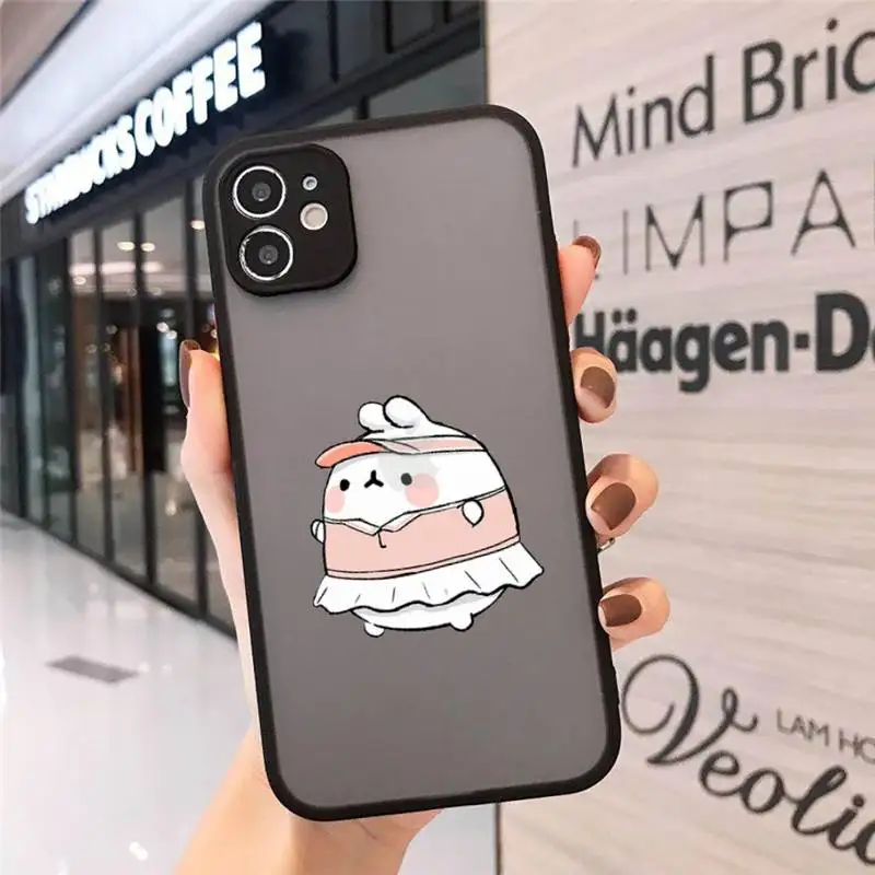 

cute cartoon molang Phone Case Matte Transparent for iPhone 7 8 11 12 s mini pro X XS XR MAX Plus Clear mobile bag