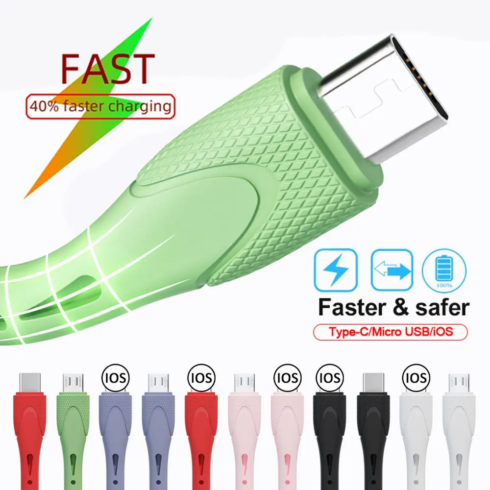 

Liquid Silicone USB Cable 2.4 A Fast Charging Wire Quick Charger Type-C/Micro USB/iOS Data Charge Cable For Apple Mobile Phone