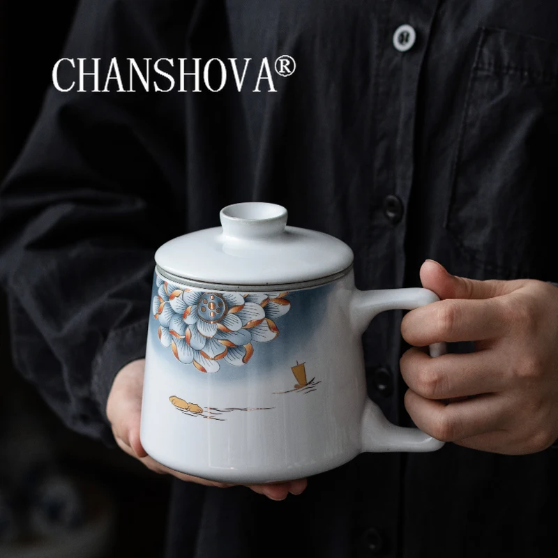

CHANSHOVA 400 мл китайская керамическая чайная чашка в ретро стиле с крышкой и фильтром набор из 3 частей для офиса кофе чая кружка фарфор Китай G185