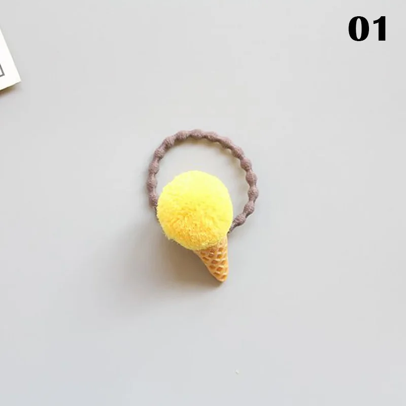 Детская резинка для волос с милым мороженым модная эластичная заколка помпоном из искусственного меха