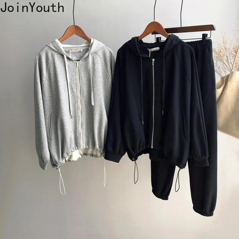 JoinYouth комплект из двух предметов топ и брюки осень сплошной BF Свободный Повседневный Женский комплект из двух предметов модная Корейская верхняя одежда J178
