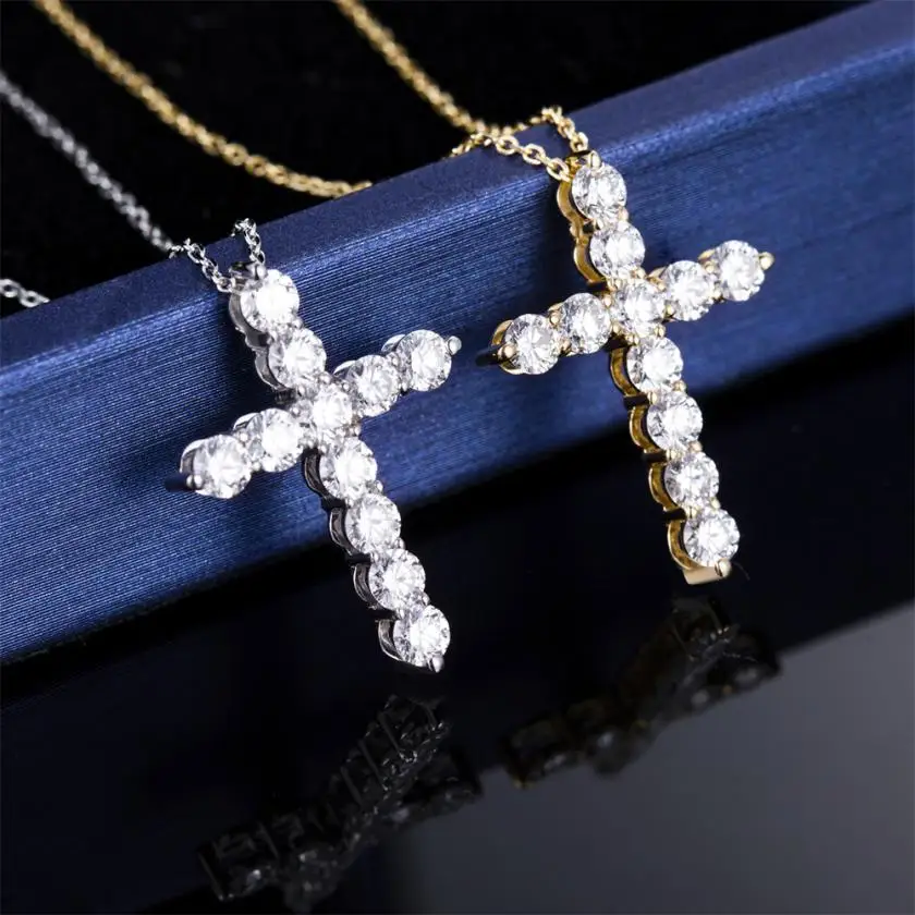 

HPHT Lab Grown Diamond Cross Pendanet Necklace DEF VS1 2.8mm 14K Gold Jewelry MS-303