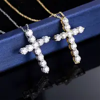 HPHT Lab Grown Diamond Cross Pendanet Necklace DEF  VS1 2.8mm 14K Gold Jewelry MS-303