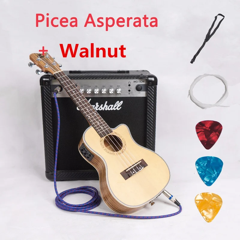

Ukulele Cutaway Acoustic Electric Concert Tenor 23 26 Inch Mini Hawaiian Guitar 4 Strings Picea Asperata Walnut Ukelele Guitarra