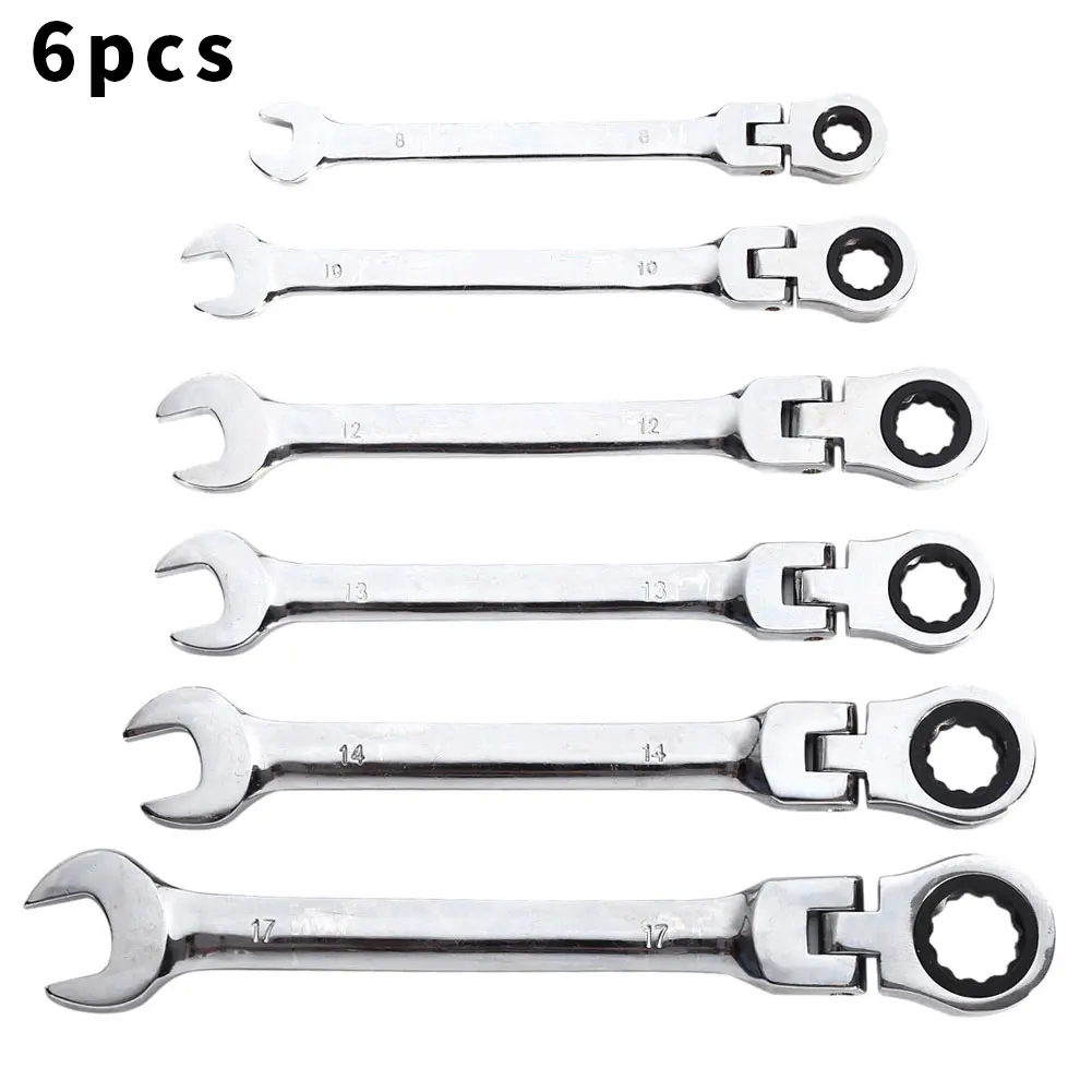 

6PCS Ratchet Spanners Flexible Head Combination Wrenches 8-17mm Metric CR-V Tool Set For Car Repair Combination Ratchet New