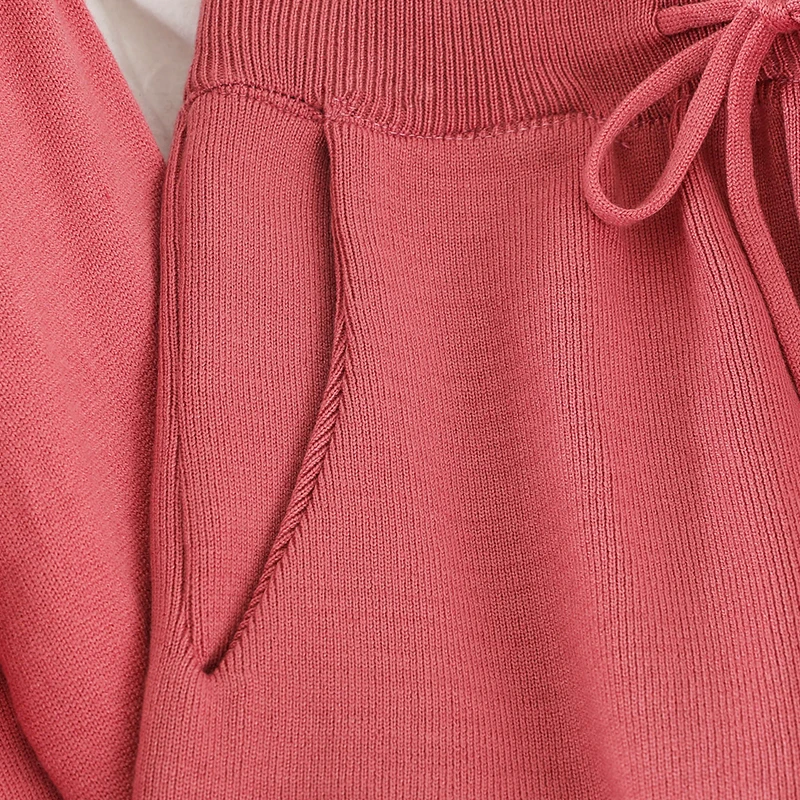 

Winter Knitting Pants Set Women O Neck Casual Pullover+pockets High Waist Pants Vintage Streetwear Women 2 Piece Set Tracksuit