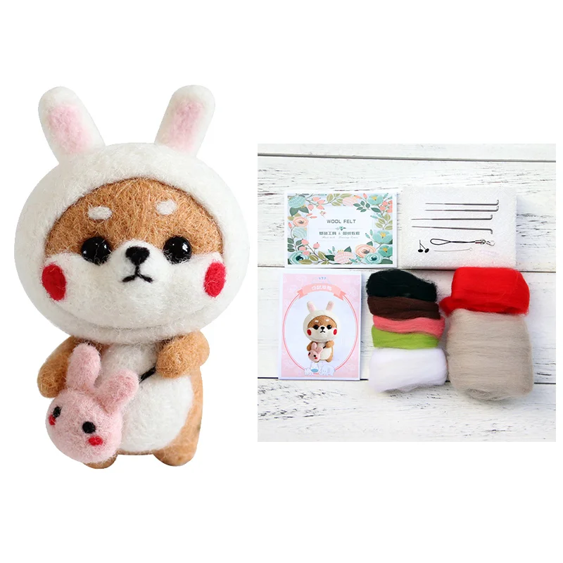 Rabbit Shiba Inu LMDZ 1 шт. несколько Подвески с изображениями животных мультфильм набор шерстяной вышитый набор Шерсть Войлок игла для валяния брелок вышивка своими руками - Цвет: Rabbit Shiba Inu