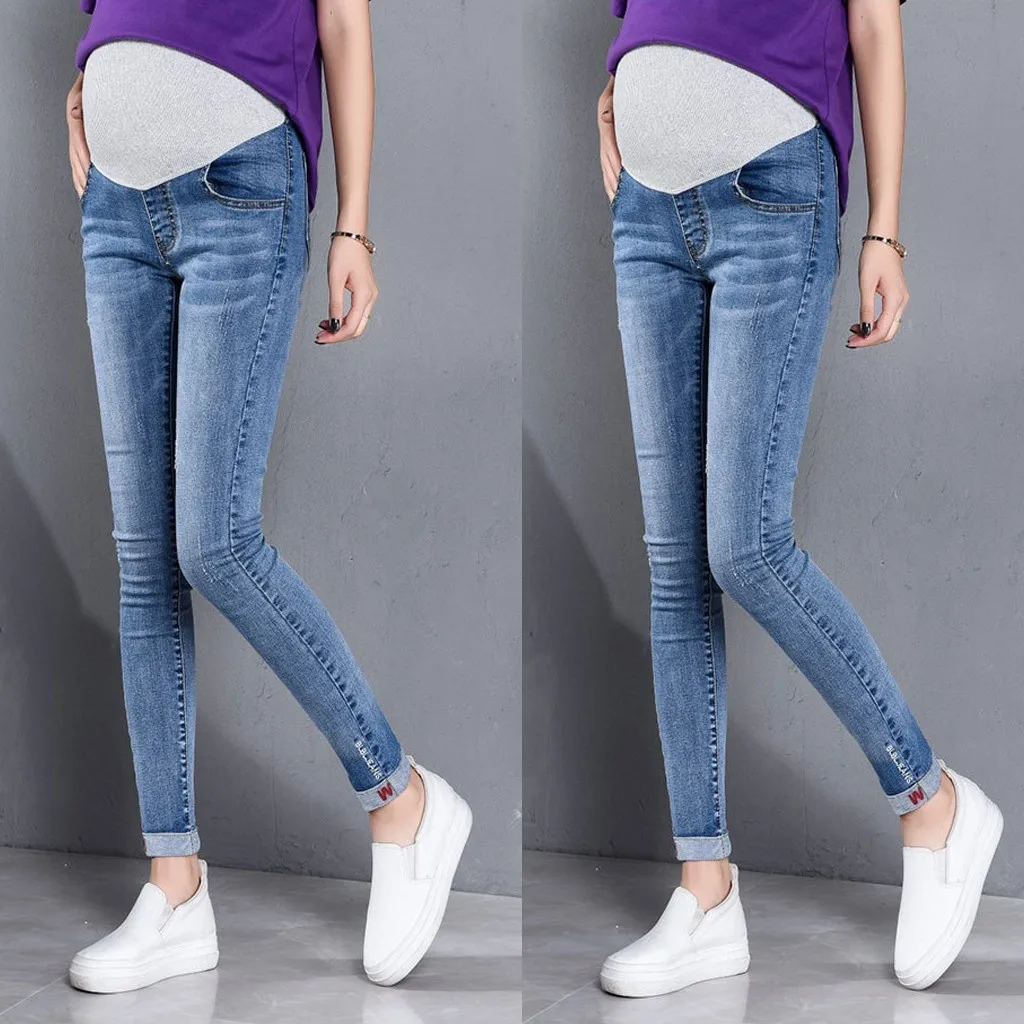

Casual Denim Maternity Long Women Clothing Pregnancy Cotton Clothes Short Belly Ripped Jeans Legging Pants For Pregnant