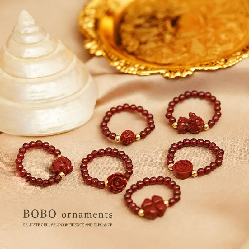 2021 Новое кольцо циннабар с натуральным гранатом девушка Сяо ню Natal год передачи