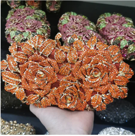 

XIYUAN Gold/Silver Color Rhinestone Bags Women Clutch Bag Fashion Flower Diamond Crystal Shoulder Bag Party Wedding Handbags