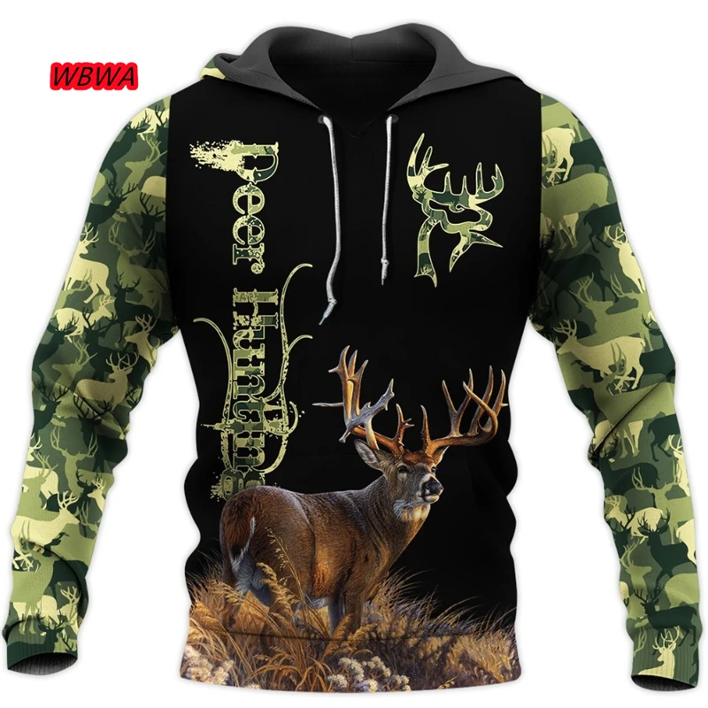 

WBWA охотничий Олень 3D печатные мужские толстовки Harajuku уличная одежда пуловер Осенняя толстовка с капюшоном унисекс Повседневная куртка спо...