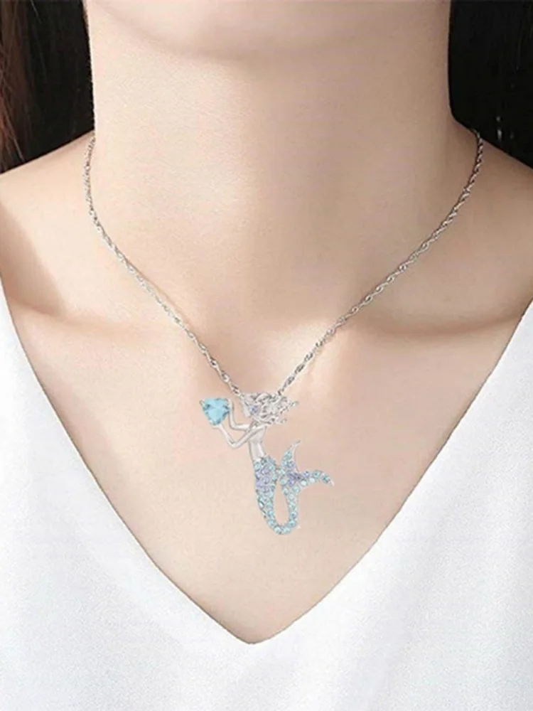 

1pc Mermaid Pendants necklace Vintage Fairytale Ocean Sea Necklaces Women Girl Clavicular Chain Beach Jewelry Accessories Choker