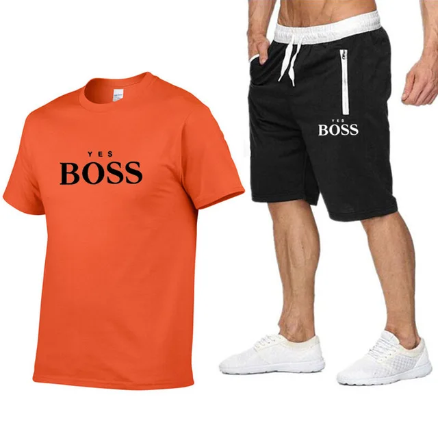 

2piece is The Boss Men's T-Shirt Shorts Summer Short-Sleeved Suit Sportswear Men's Running Singlet Cotton Sportswear Basketball
