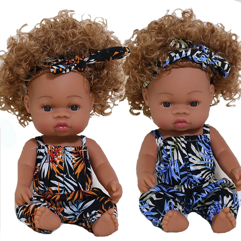 

35cm 14" Lifelike Cute Reborn Baby Doll Toys Black African American Full Body Soft Silicone Vinyl Realistic Boy Girl Yellow Hair