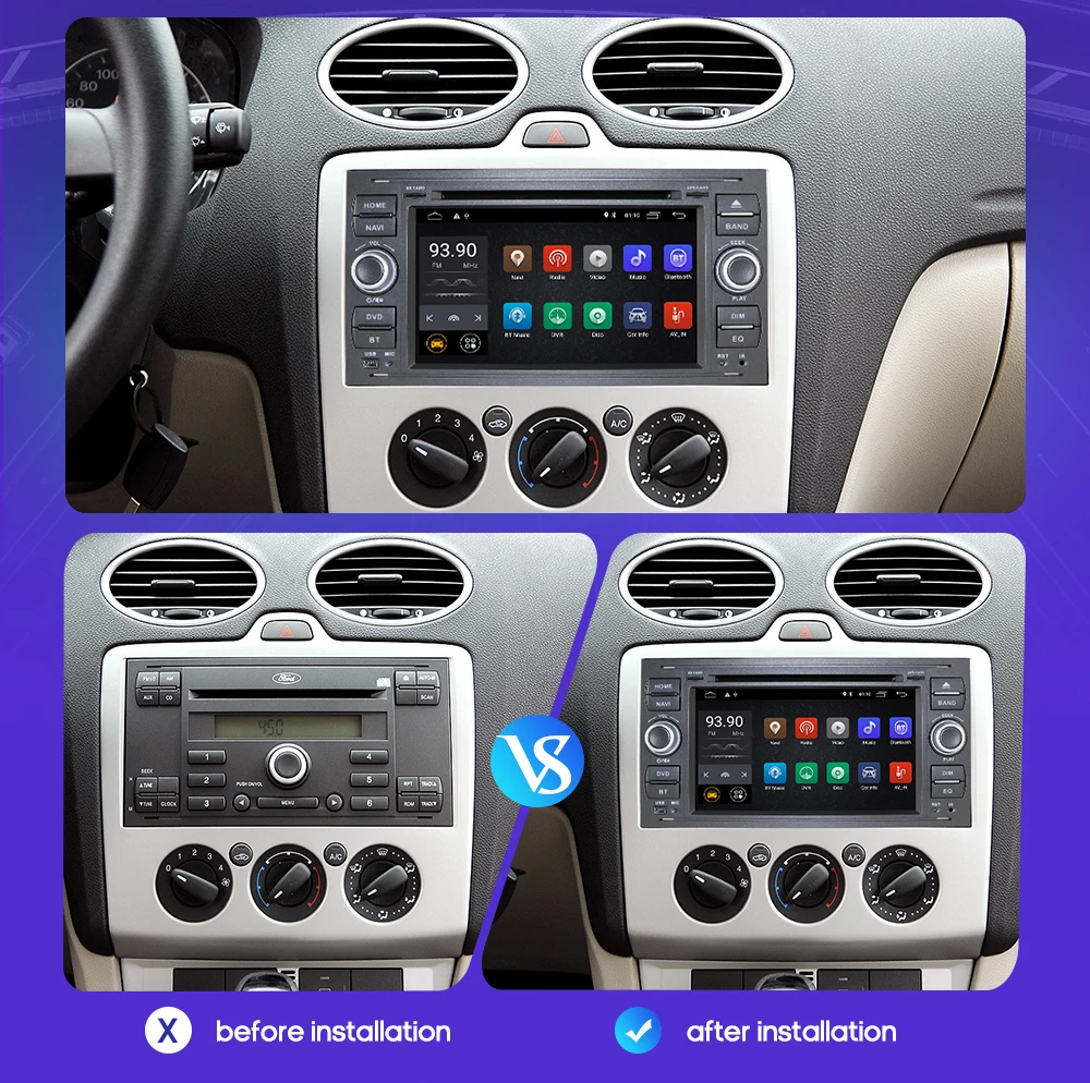 Автомагнитола 2 Din Android 10 для Ford Focus 3 C-MAX Mondeo S-max Galaxy Fiesta Transit Fusion Connect Kuga DVD
