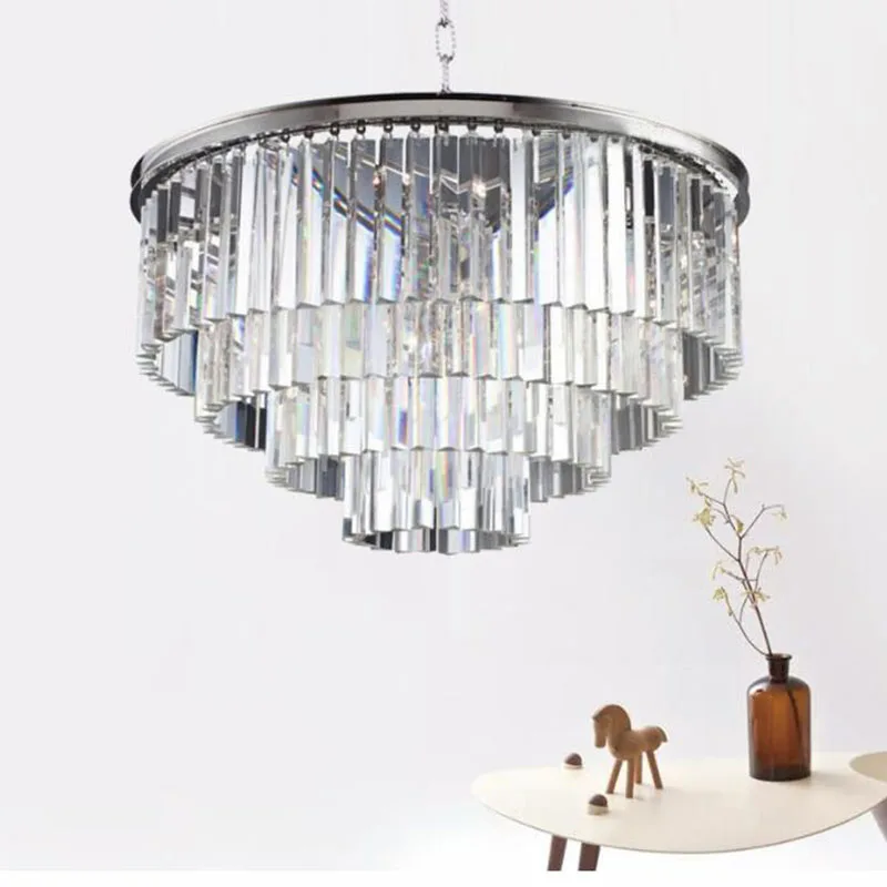 

Crystal chandeliers Multi-layer Crystal Hanging Light LED Chrome body Round Living Room Sitting Retro Dining chandelier