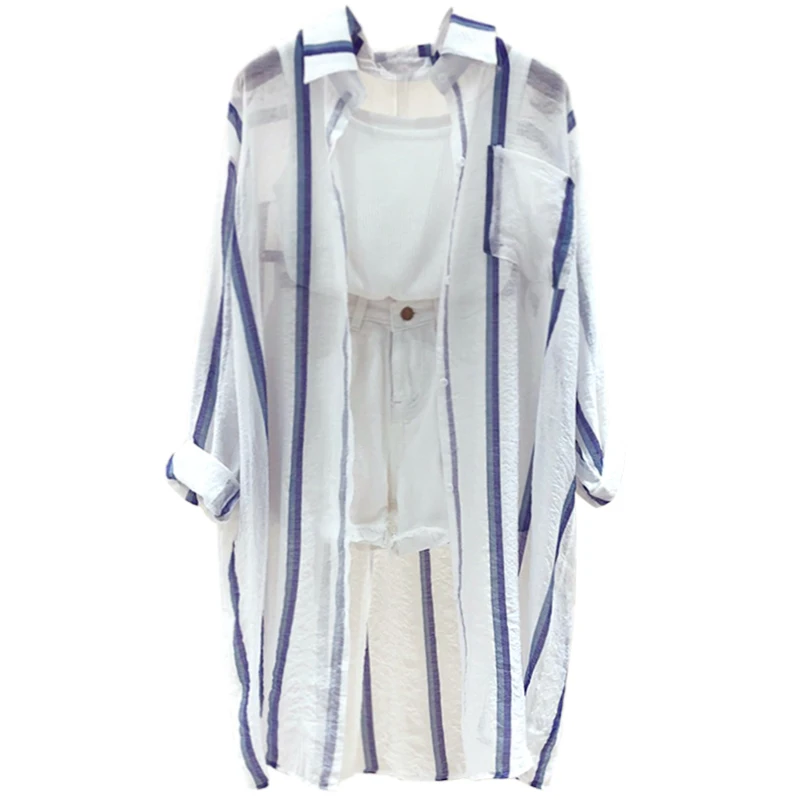 Новинка 2019 весенне летние женские модные топы в крупную полоску с длинным