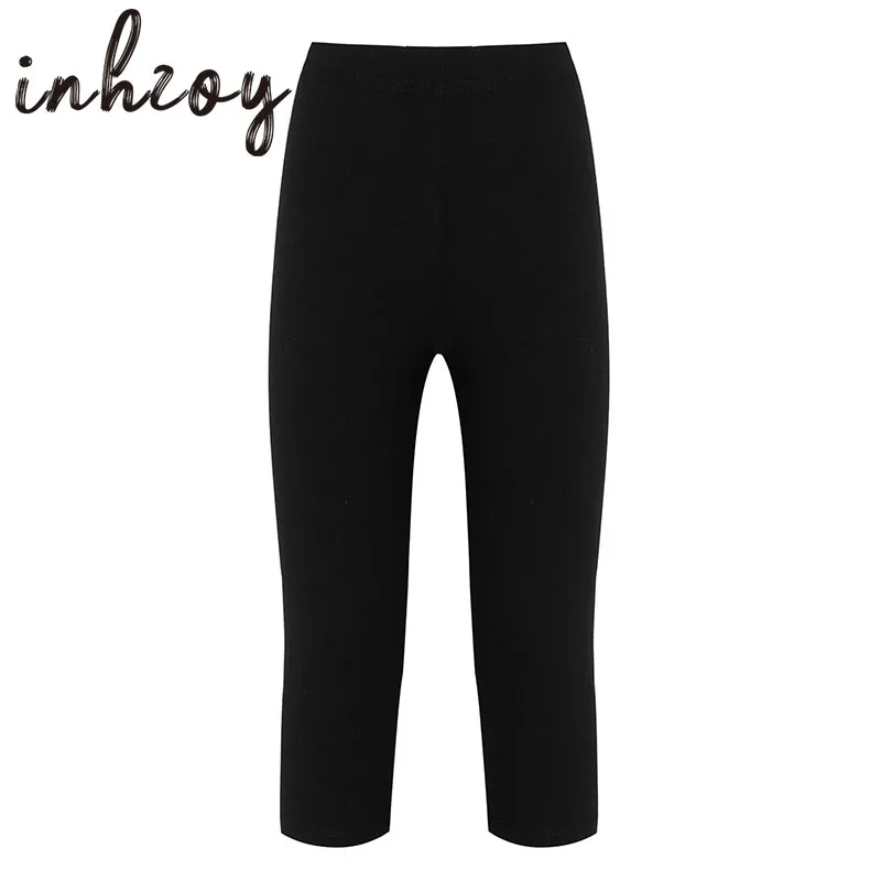 

Kids Black High Waist Pants Dancewear Sports Fitness Practice Girls Gymnastics Ballet Tights Slim Fit Stretchy Cropped Leggings