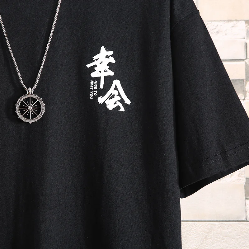 

Summer men's T-shirt graphic printing casual short-sleeved black loose top for men