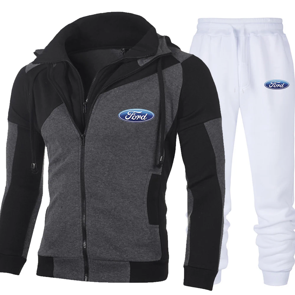

Winter Men's Clothing Men Sets FORD car Printing Hoodie Set Fleece Zipper Sweatshirt Casual Sport Sweatpants Mens Tracksuits