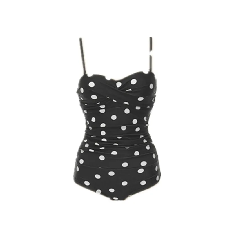 

Sexy Women Bikini Summer Swimwear Solid Color Wave Dot Spaghetti Straps Padded Slim One-Piece Swimsuit Girl Swimwear Beachwear