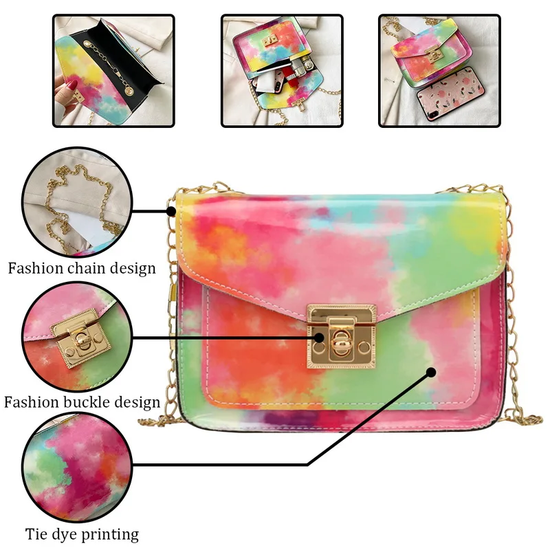 

Ladies Tie-Dye Printed Pu Leather Shoulder Bags 2021 New Designer Women's Chain Handbags Girls Fashion Mini Flap Bags Purse