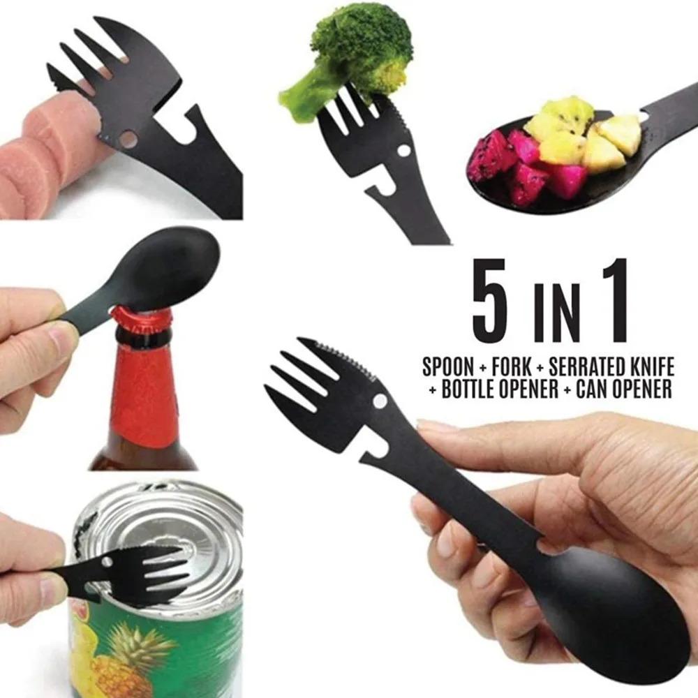 

Camping Fork Spoon Multi-function Stainless Steel Cutlery 5 In 1 Integrated Fork Spoon Outdoor Cooking Camping EquipmentCooking