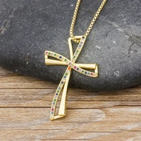 aibef delicate cross design colorful cubic zirconia choker necklaces charm copper necklace pendants for women christmas gift