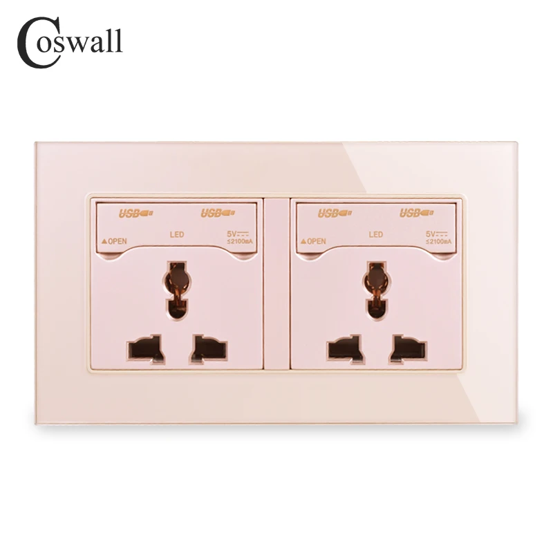 COSWALL 2 комплекта 13A универсальная настенная розетка+ 4 USB порта для зарядки с светодиодный индикатором панель из закаленного стекла с пыленепроницаемой крышкой